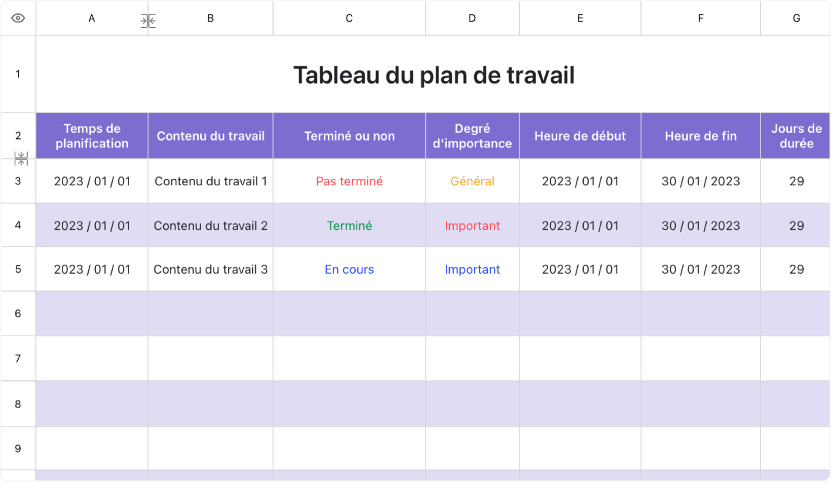 Plan de travail Tableau 1